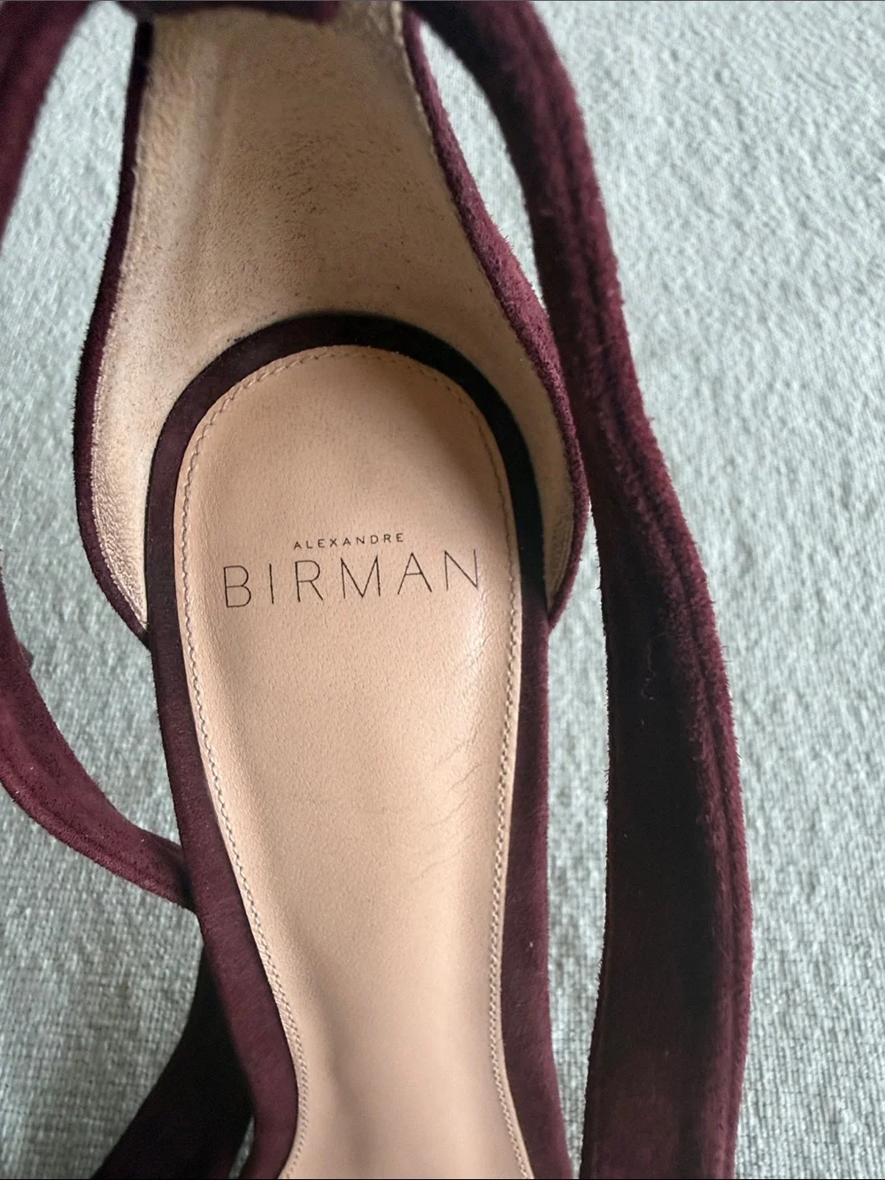 Alexandre Birman Burgundy Suede Knotted Open-Toe Ankle-Tie Heels